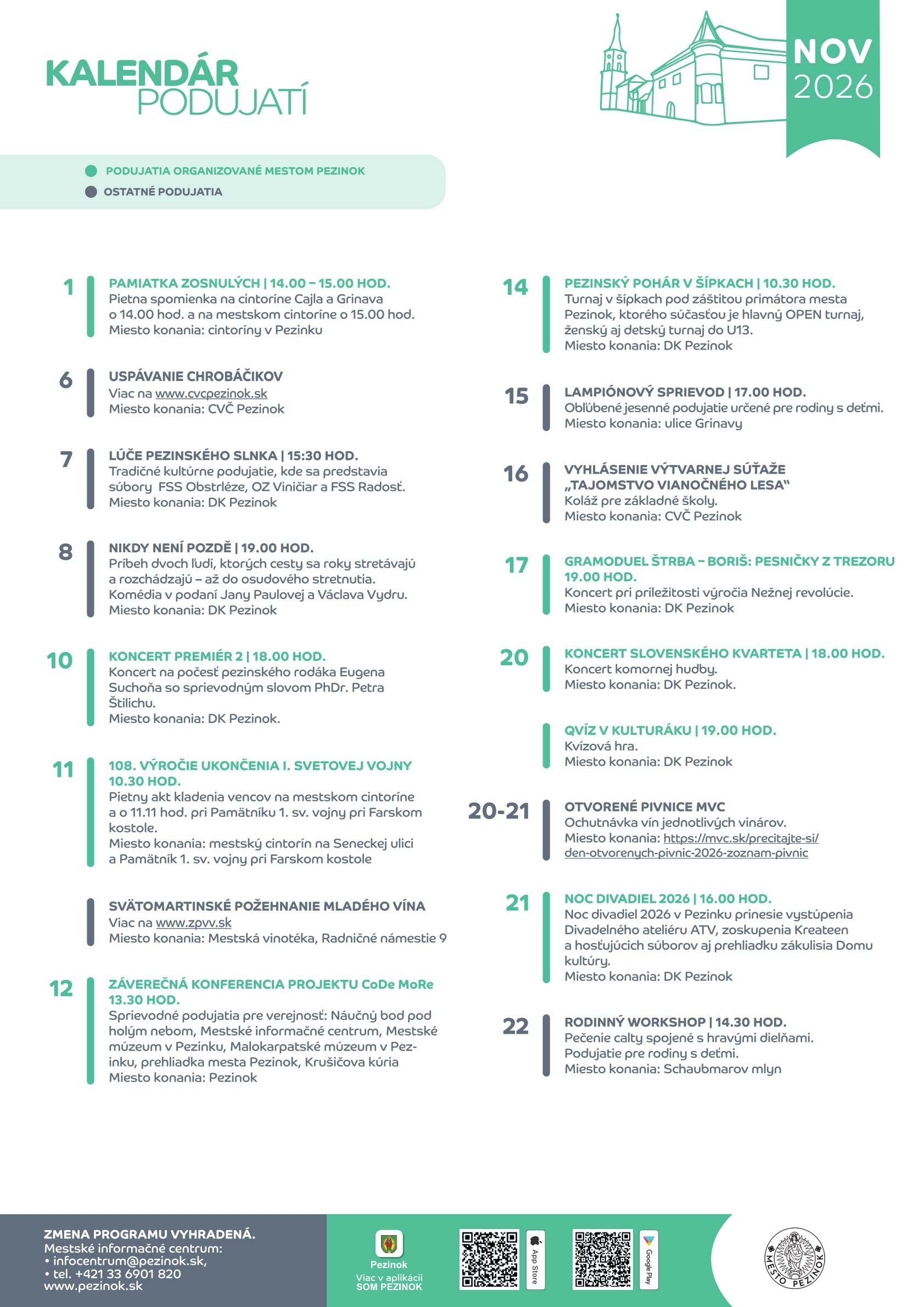 Kalendár podujatí 1. - 30. november 2026