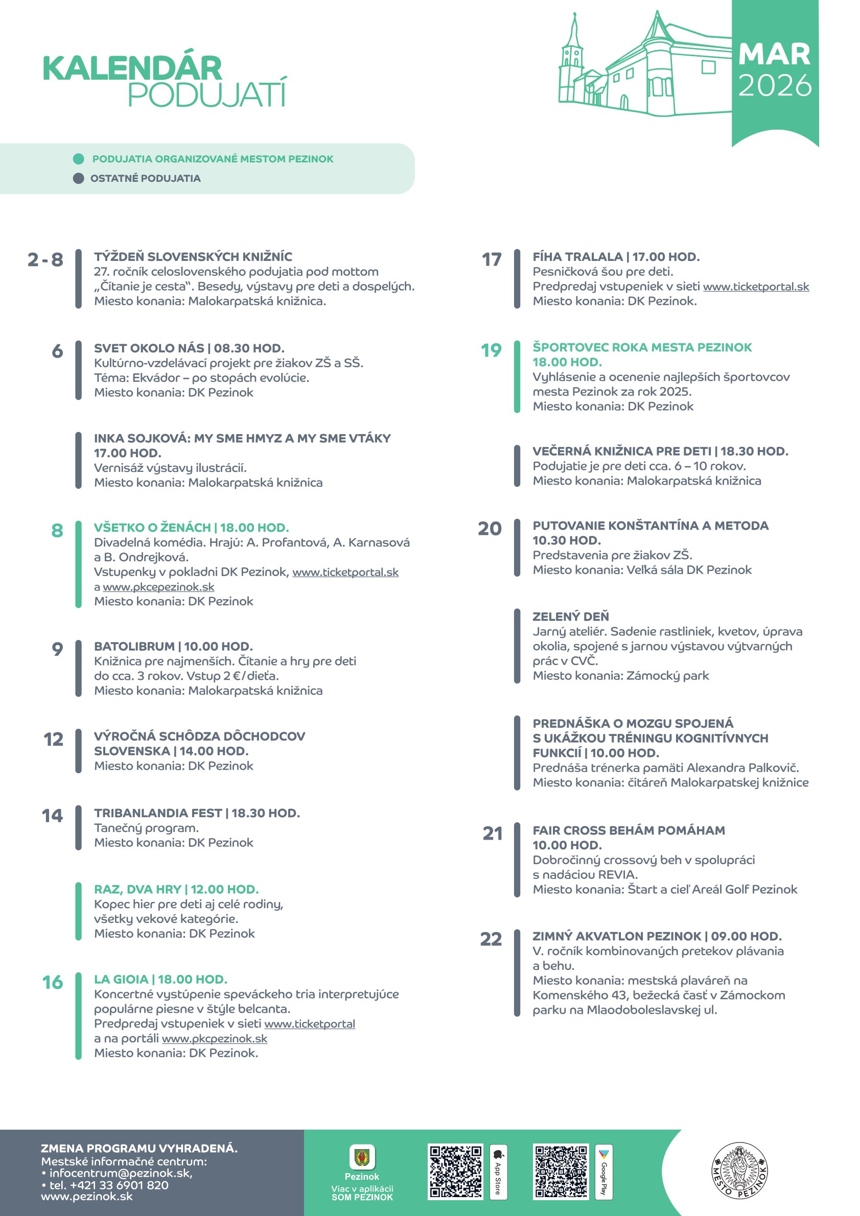 Kalendár podujatí 1-22. marec 2026