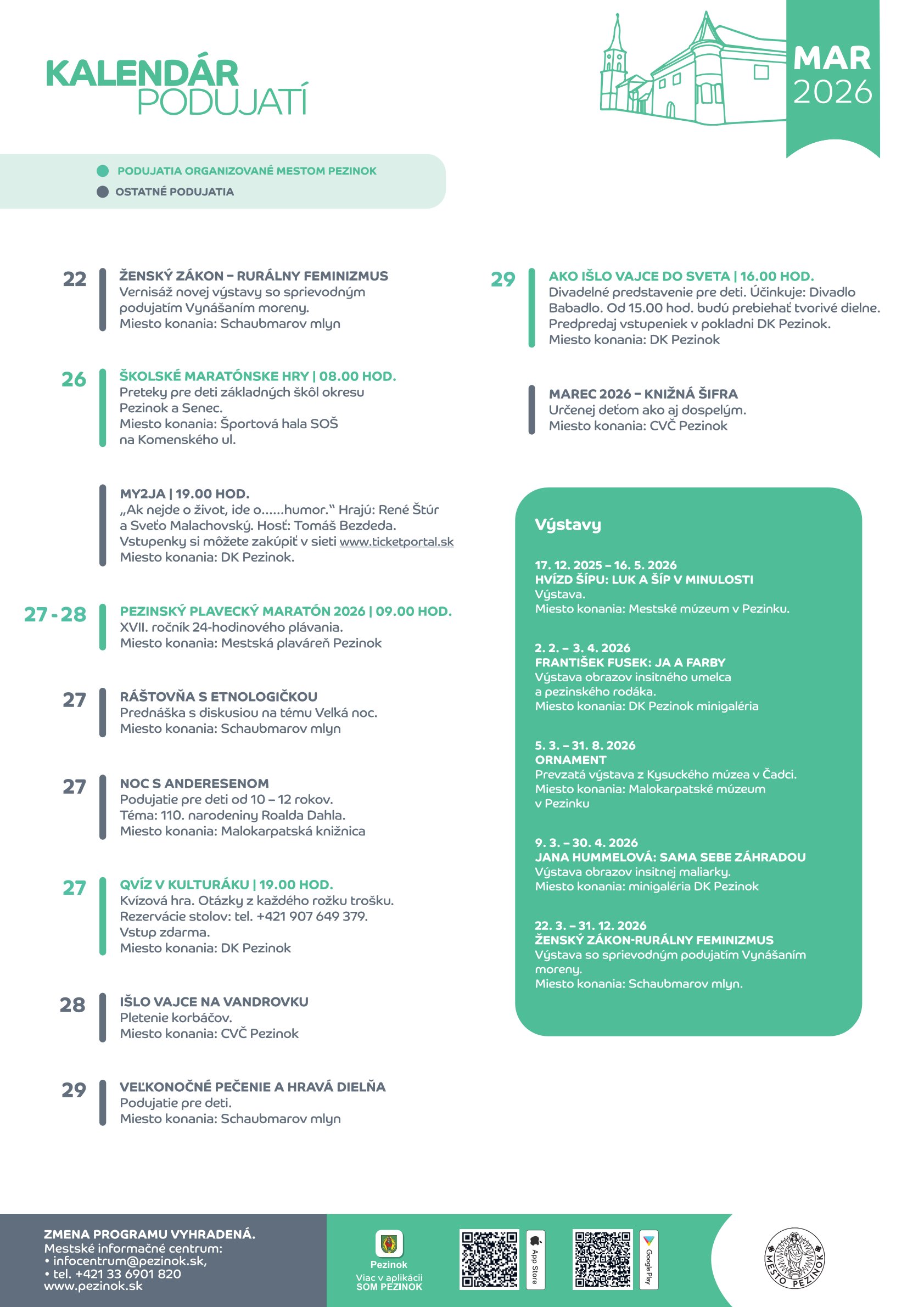 Kalendár podujatí 22-31. marec 2026