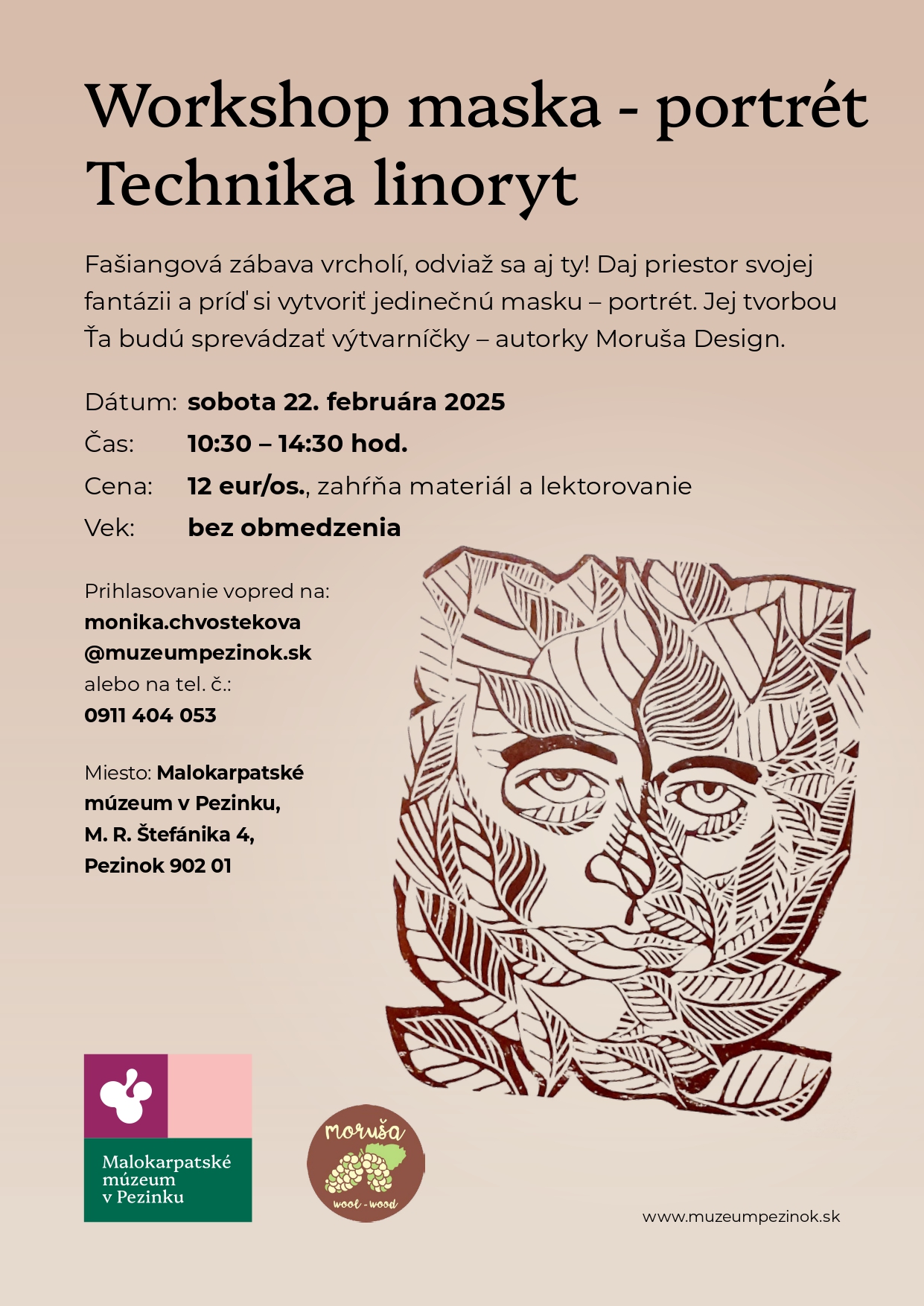 Workshop maska - protrét Technika linoryt