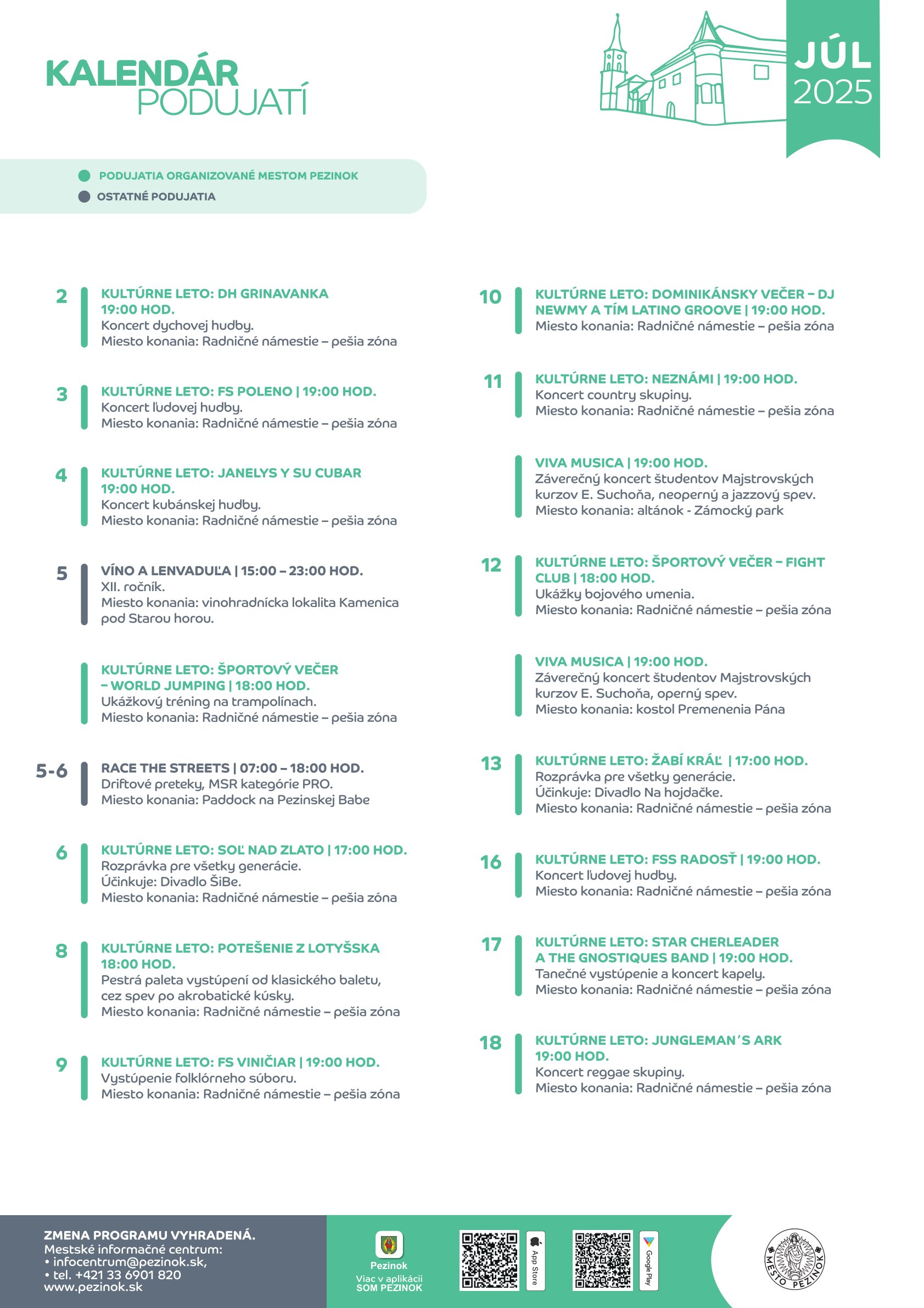 Program podujatí - 01.07 - 31.07 2025