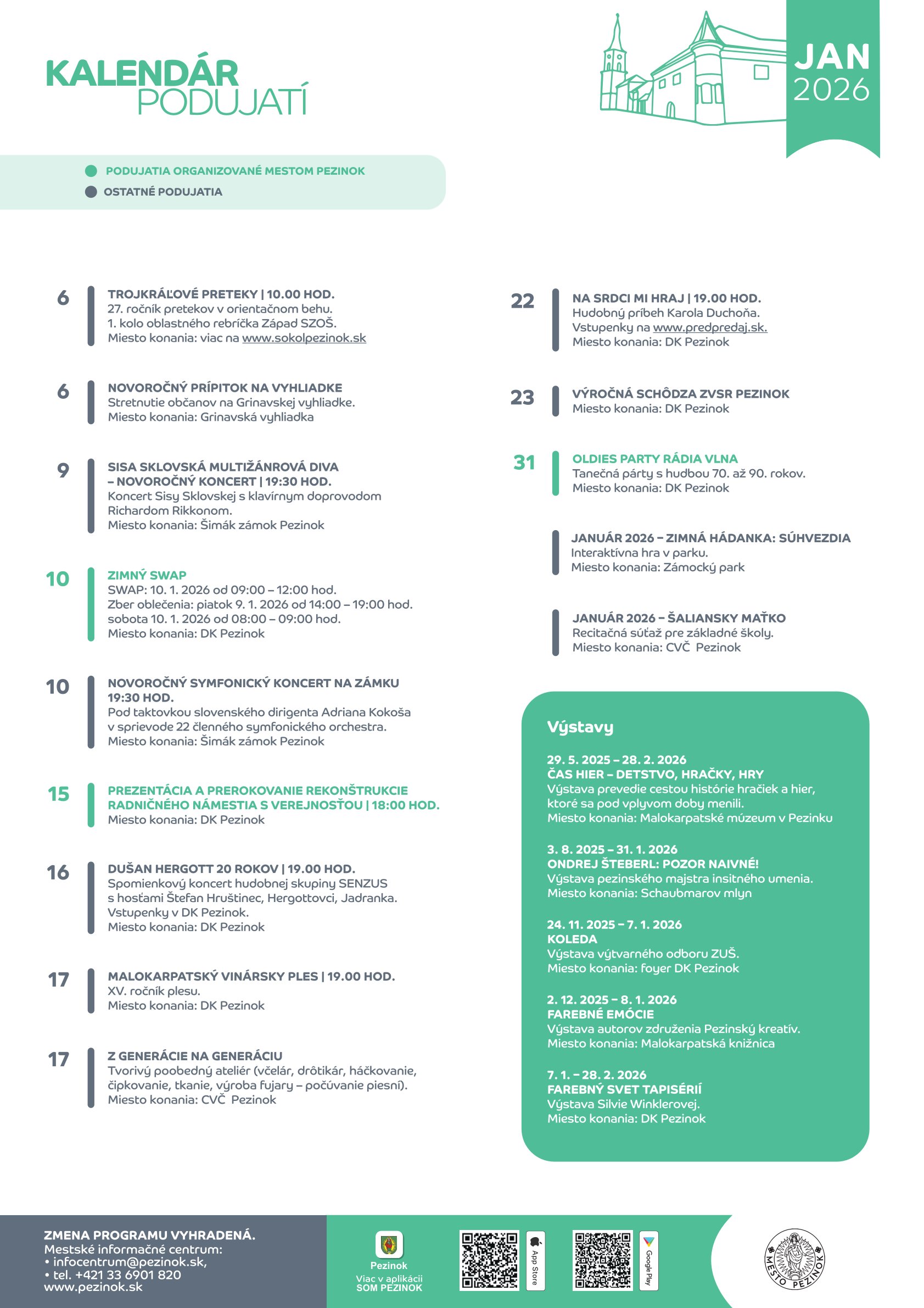 Kalendár podujatí Január 2026