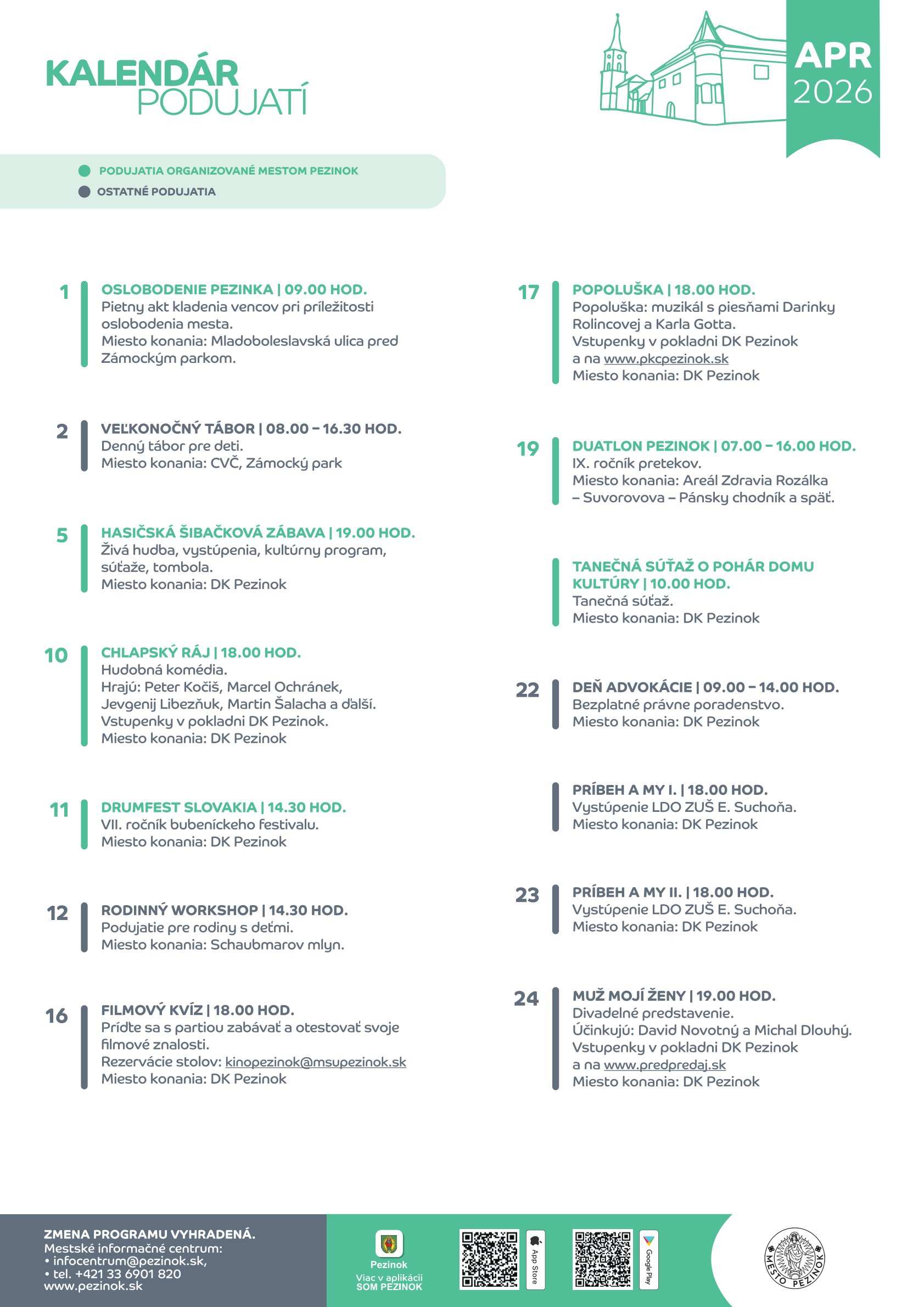 Kalendár podujatí 01-30. apríl 2026 
