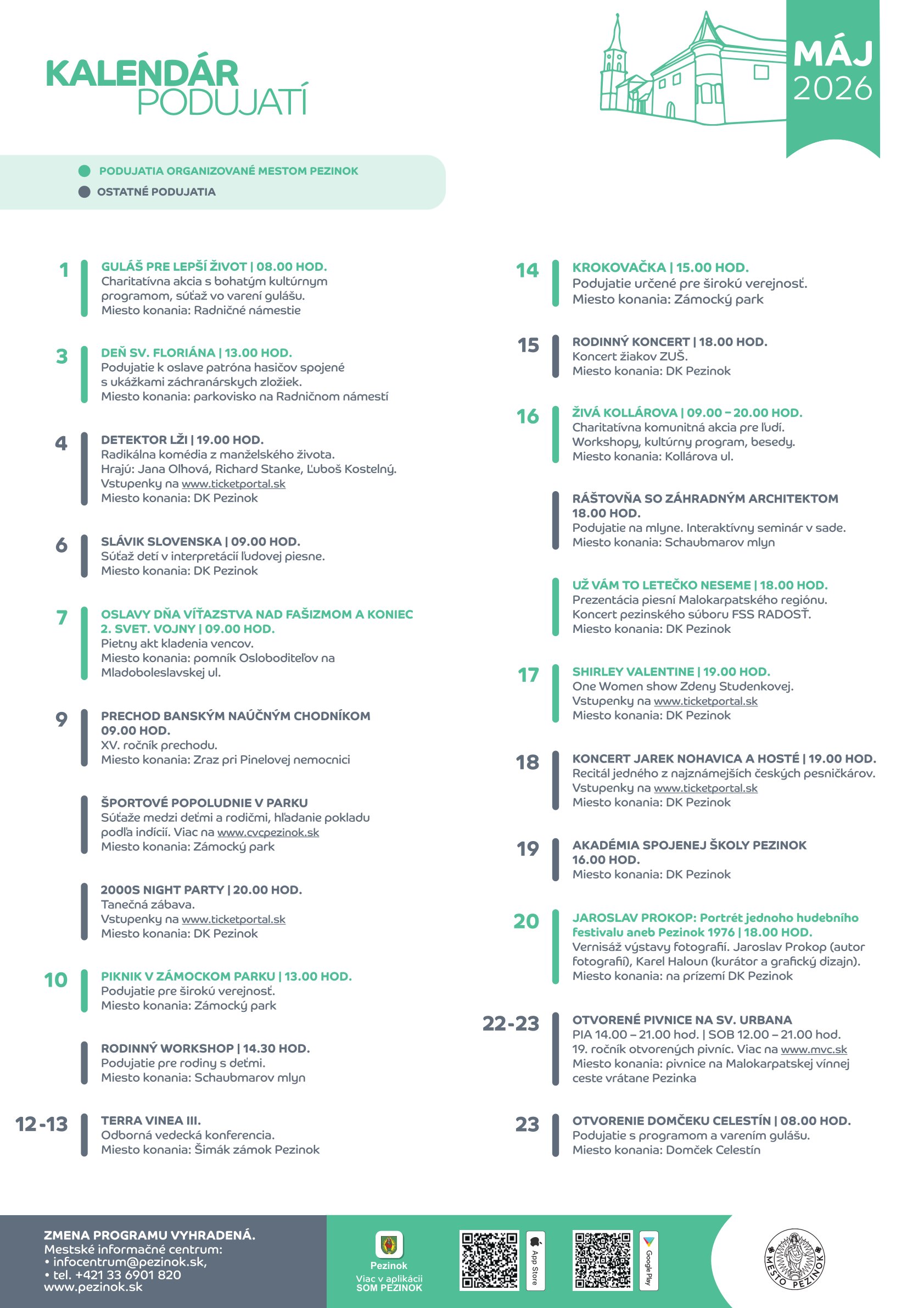 Kalendár podujatí 01-31. máj 2026 