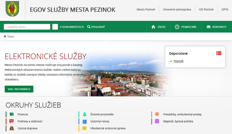 Ukážka webstránky esluzby.pezinok.sk