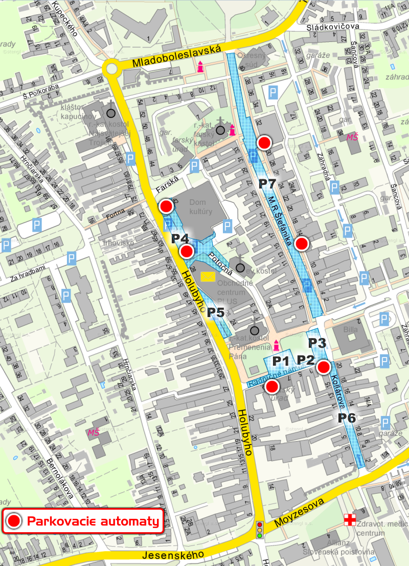 Spoplatnené parkovanie v centre mesta - mapka Spoplatnené parkovanie v centre mesta - mapka