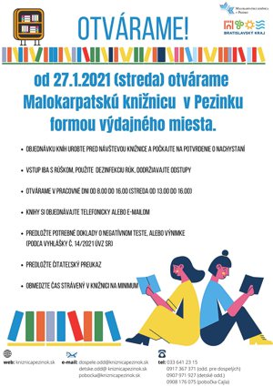 Oznam - od 27.1.2021 otvárame knižnicu formou výdajného miesta