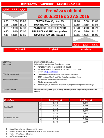 Podrobné informácie o odchodoch a cenách
