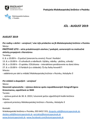 Program Malokarpatskej knižnice na tento mesiac Program Malokarpatskej knižnice na tento mesiac