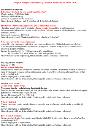 Program Malokarpatskej knižnice na tento mesiac Program Malokarpatskej knižnice na tento mesiac