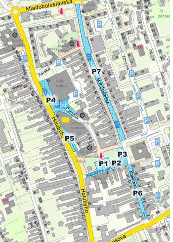 Spoplatnené parkovanie v centre mesta - mapka