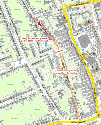 Mapka zjednosmerneného úseku Hrnčiarskej ulice