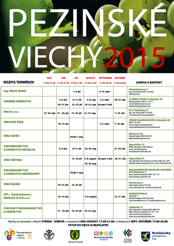 Pezinské viechy 2015 - plagát s rozpisom vinárstiev