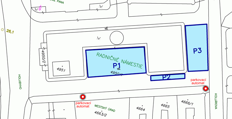 Mapka s vyznačenými parkovacími zónami