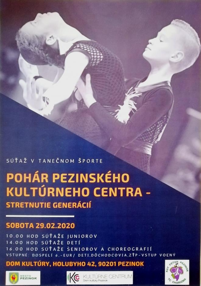 Tanečná súťaž o pohár PKC. 10.00 hod. šúťaže Juniorov 14.00 hod. Súťaže detí 16.00 hod. Súťaže Seniorov a choreografií